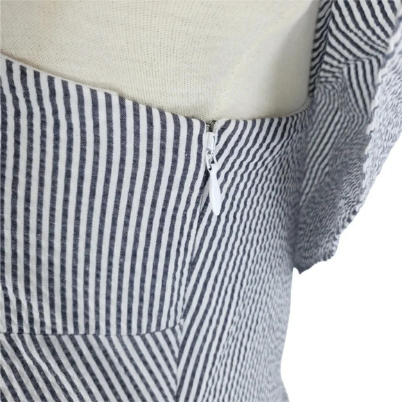 Banana Republic Sheath Dress Seersucker Striped Ruffle One Shoulder Sundress - Picture 5 of 7